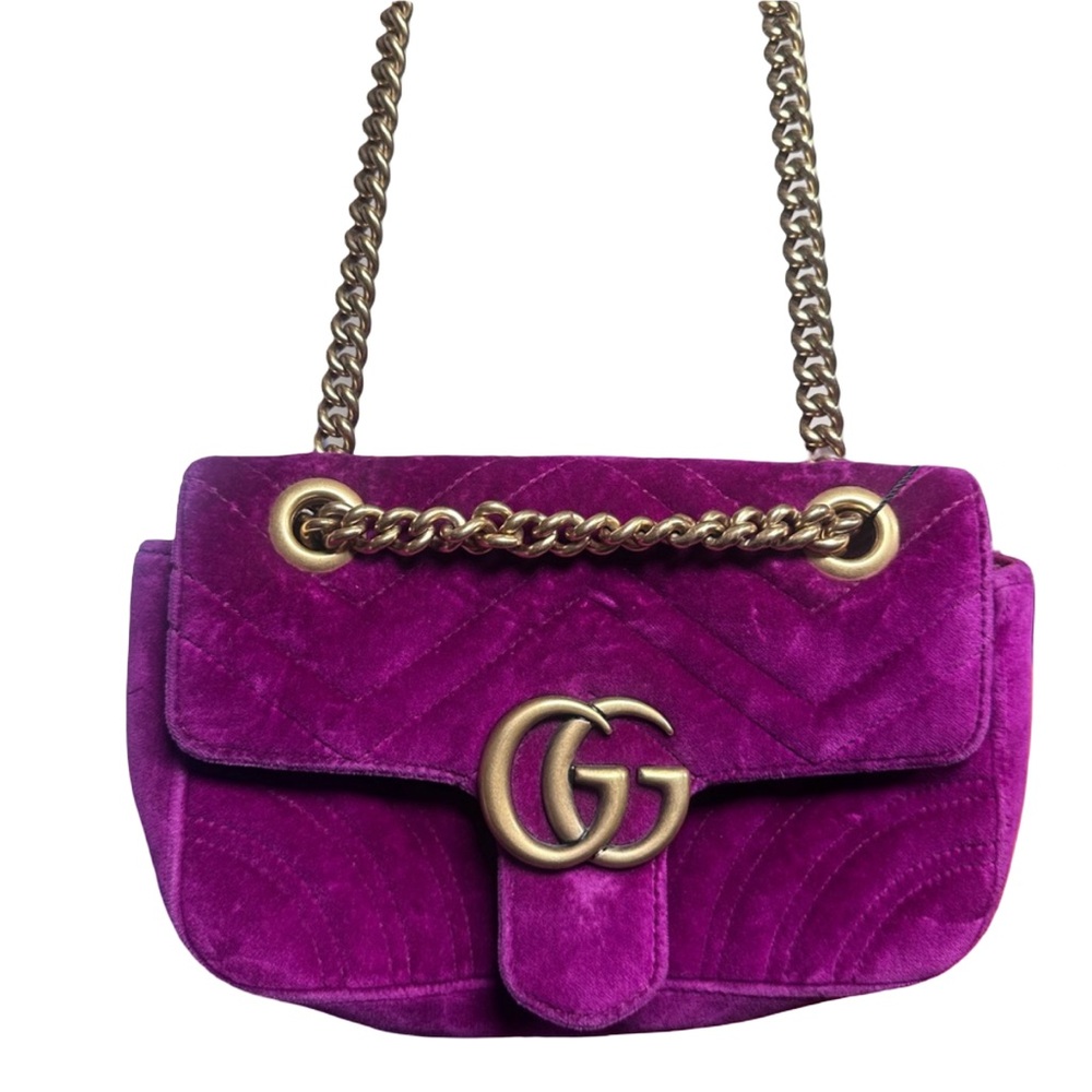 Authentic Gucci Marmont Purple Velvet Crossbody Bag